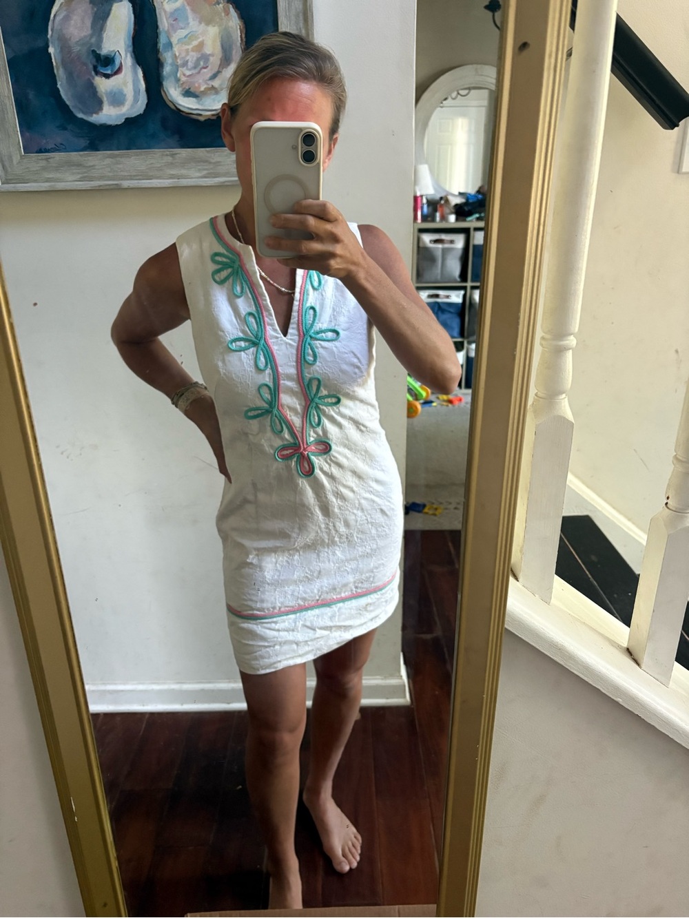 White Embroidered V-Neck Dress